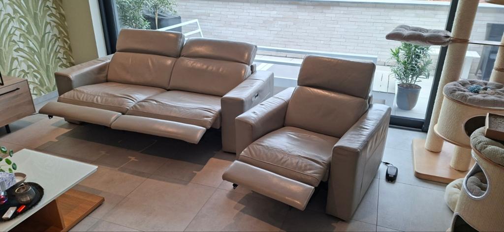 Lederen zetel 2.5(relax)+zetel Elec relax silv gray, Ophalen, Gebruikt, Leer