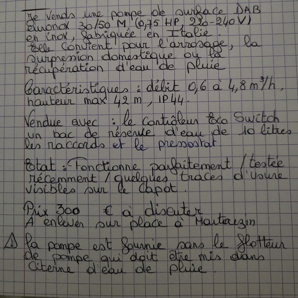 Pompe DAB, Enlèvement, Utilisé, Électrique, Pompe pour citernes d'eau de pluie