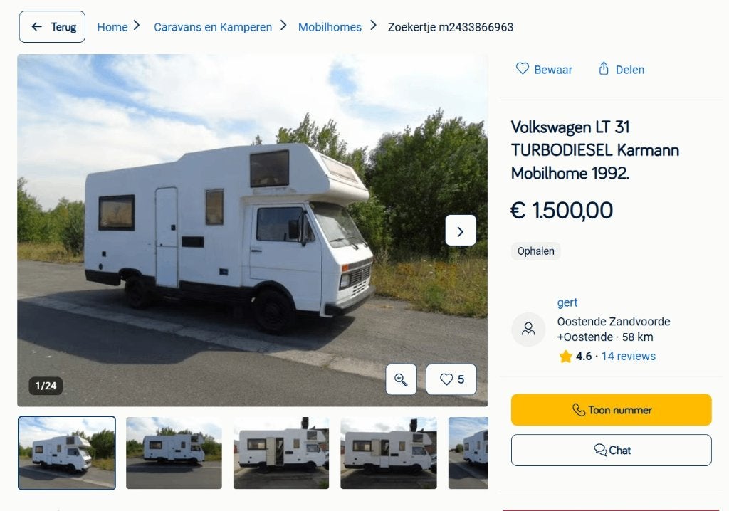 Mobil-home Karmann 1992 pour Volkswagen LT 31 TURBODIESEL., Enlèvement, Utilisé