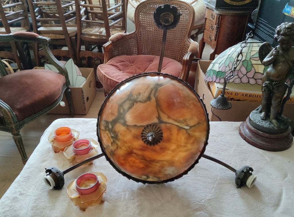 Grote antieke Art Deco albast ijzer jaren 30, Antiek en Kunst, Antiek | Verlichting, Ophalen of Verzenden