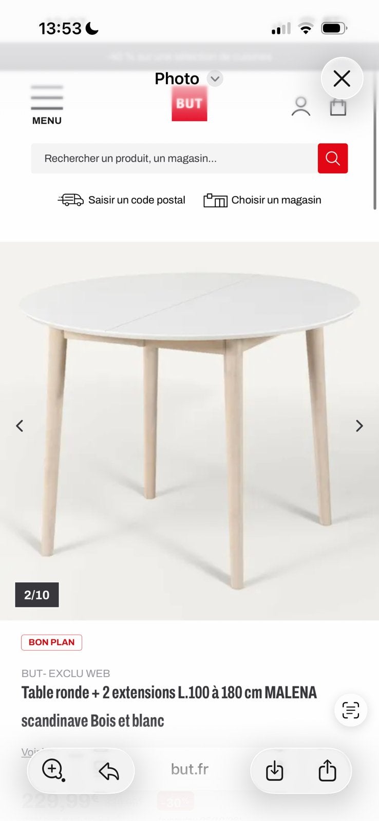 Table avec extension, Enlèvement, Comme neuf, Rond, 75 cm ou plus