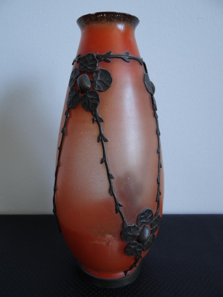 Art Nouveau: VAAS  beschilderd glas en frame gesigneerd VAL, Ophalen of Verzenden