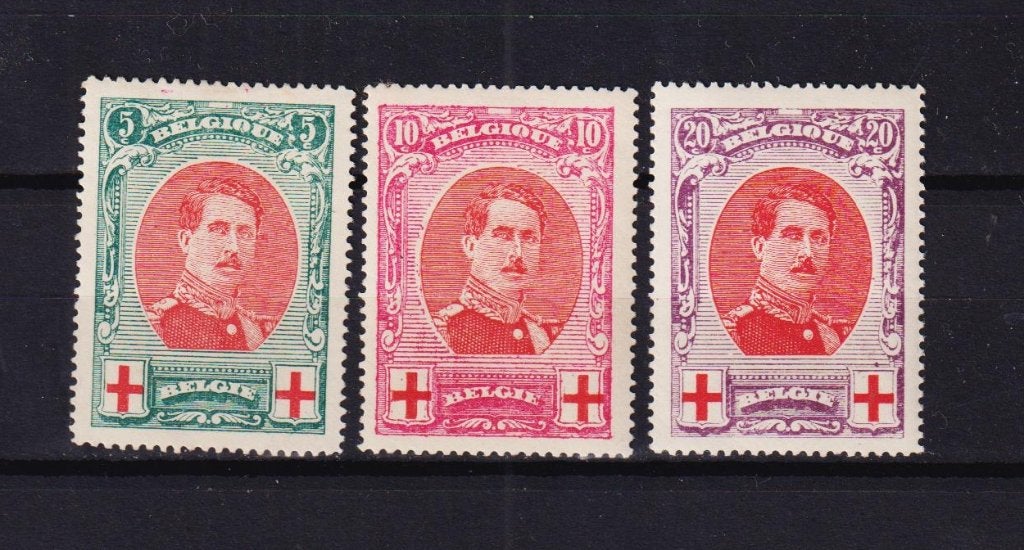 Belgique 1915 COB 132-134 Albert 1 - Croix rouge, Timbres & Monnaies, Trace d'autocollant, Non oblitéré, Croix-Rouge, Envoi