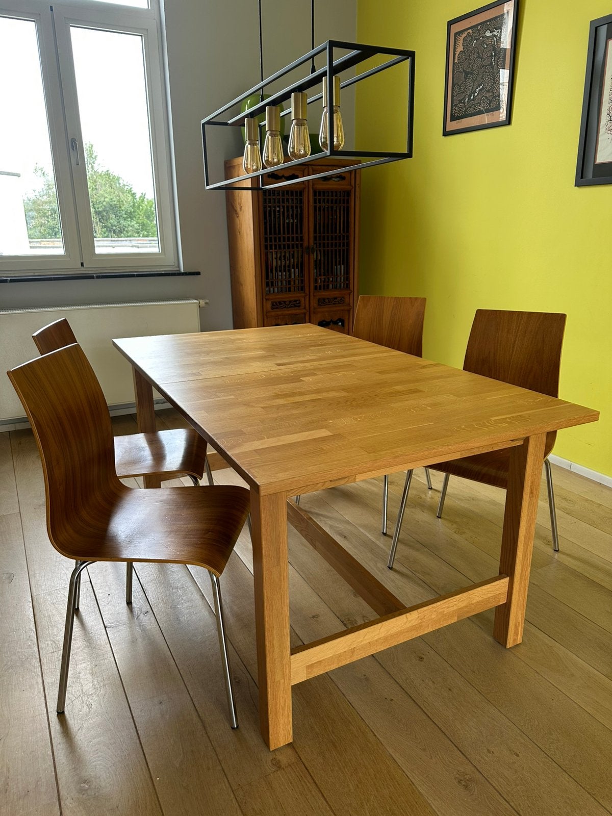 Table extensible (155 cm / 210 cm) + 4 chaises, Maison & Meubles, 150 à 200 cm, Cinq personnes ou plus, Chêne, Enlèvement