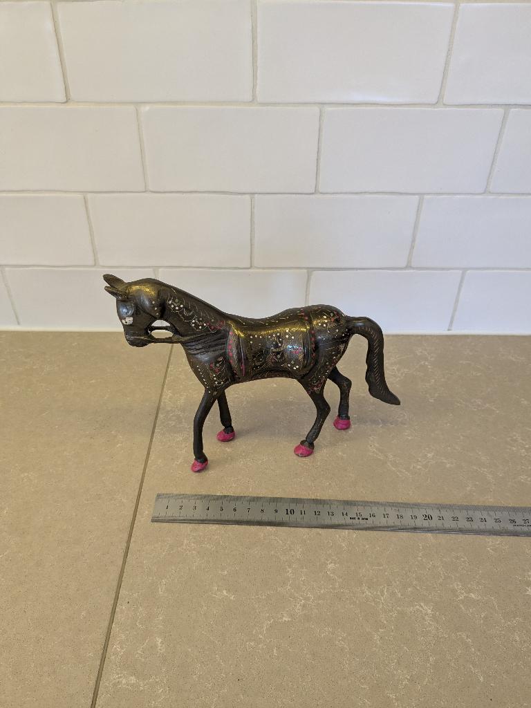 Handgemaakt Indiaas messing paard met beschildering, Ophalen of Verzenden