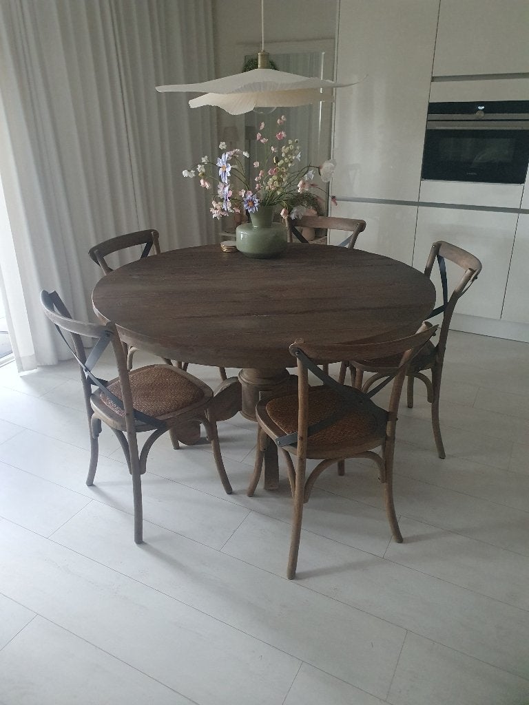 Landelijke Teakhouten tafels gemaakt van oud teak B-140/H-80, Maison & Meubles, Teck, Rond, 100 à 150 cm, Enlèvement