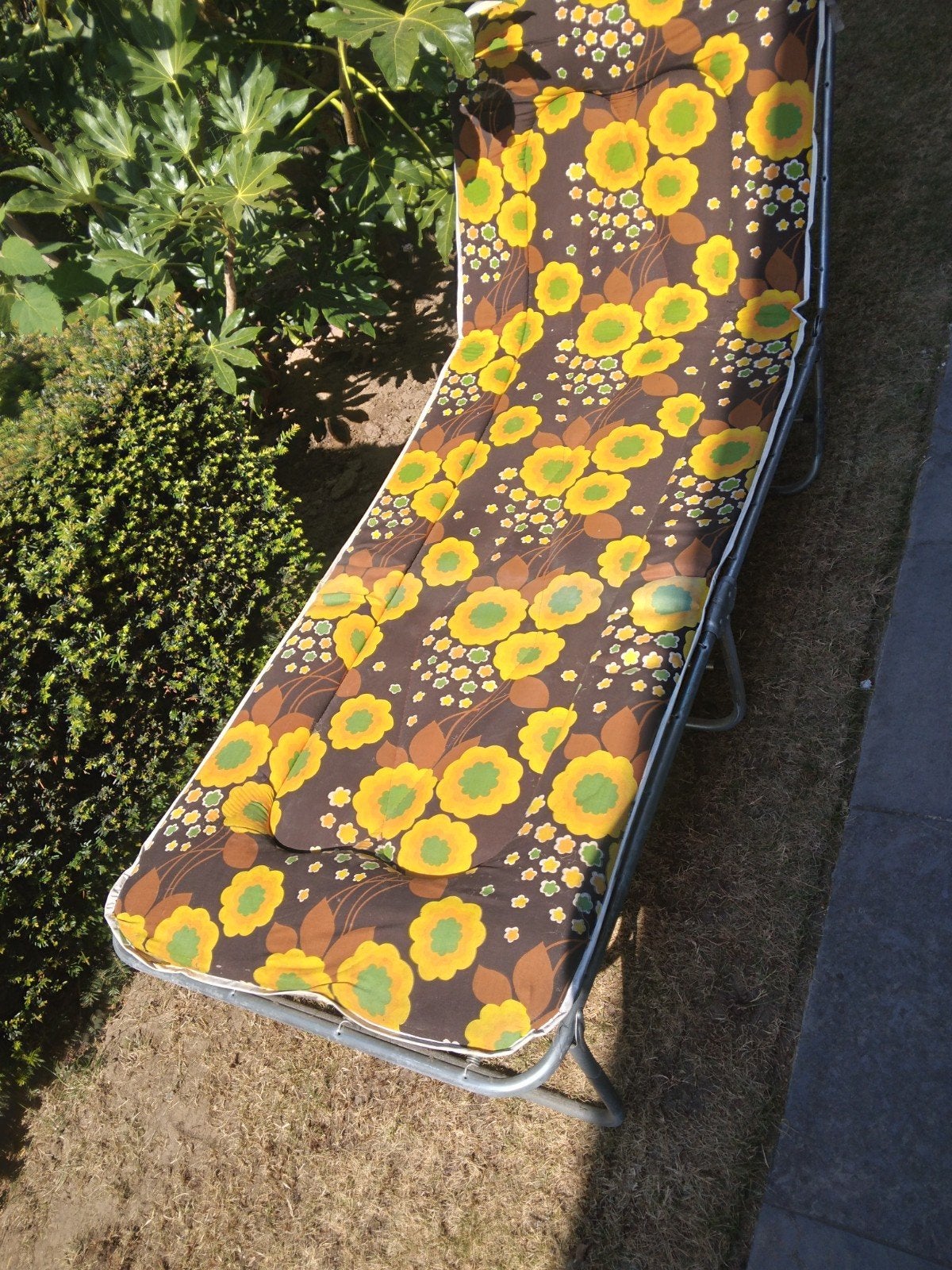 Vintage ligzetel ligbed voor in de tuin toeplooibaar, Tuin en Terras, Ophalen