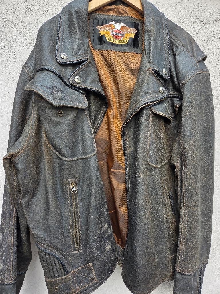 Lederen vest  moto Harley davidson, Motoren, Ophalen, Gebruikt