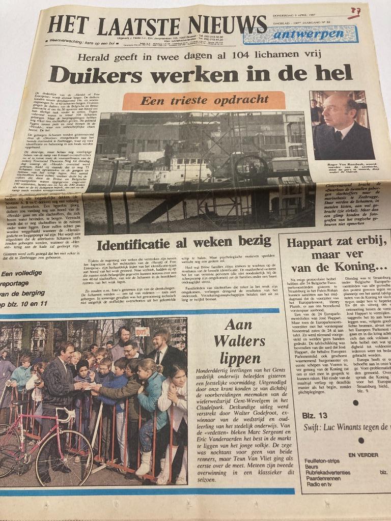 Krant HLN 09/04/87 : Herald, Boudewijn, Wielrennen, Kiekeboe, Verzamelen, Ophalen of Verzenden, 1980 tot heden, Krant