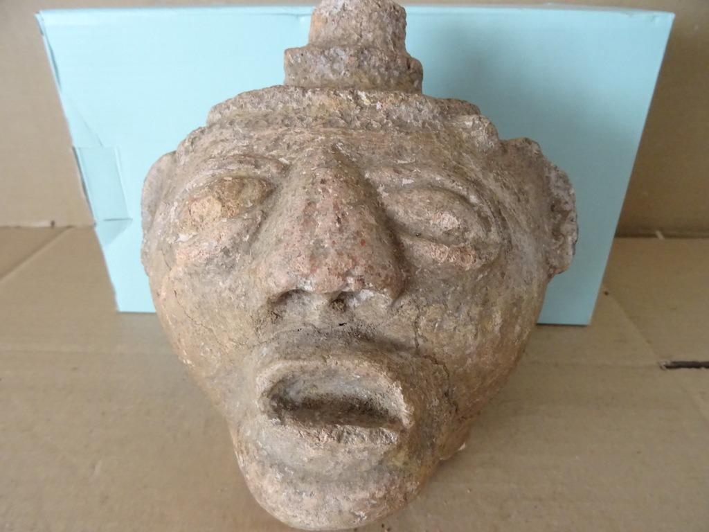 Bodemvondst 19e eeuw of ouder antieke kop Azteken beeld 18cm, Antiek en Kunst, Ophalen of Verzenden
