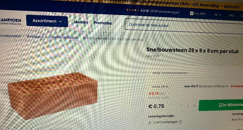 snelbouwsteen 29x9x9, Doe-het-zelf en Bouw, Ophalen