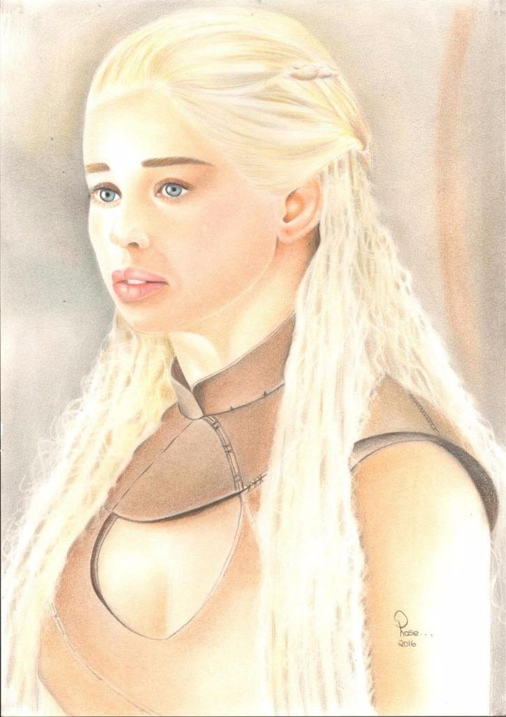 Daenerys (Game of Thrones) by Rose Silva XL original aquarel, Verzenden
