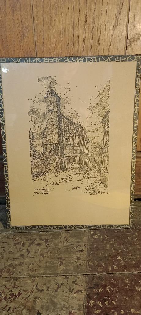 Gravure Alfred Menu,Vieux Beffroi des Andelys,1914,n229, Enlèvement ou Envoi, Architecture, Gravure