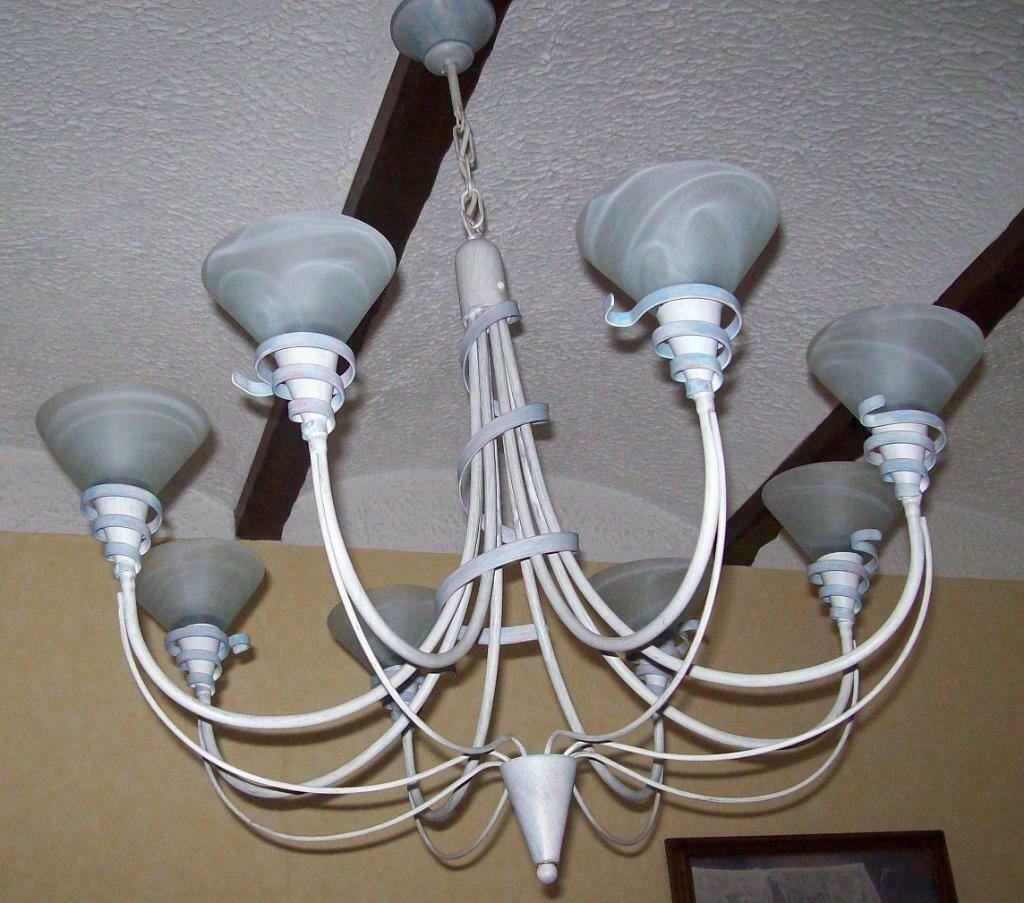 Deux beaux lustres 8 branches en aluminium brossé état impec, Enlèvement, Comme neuf, Verre