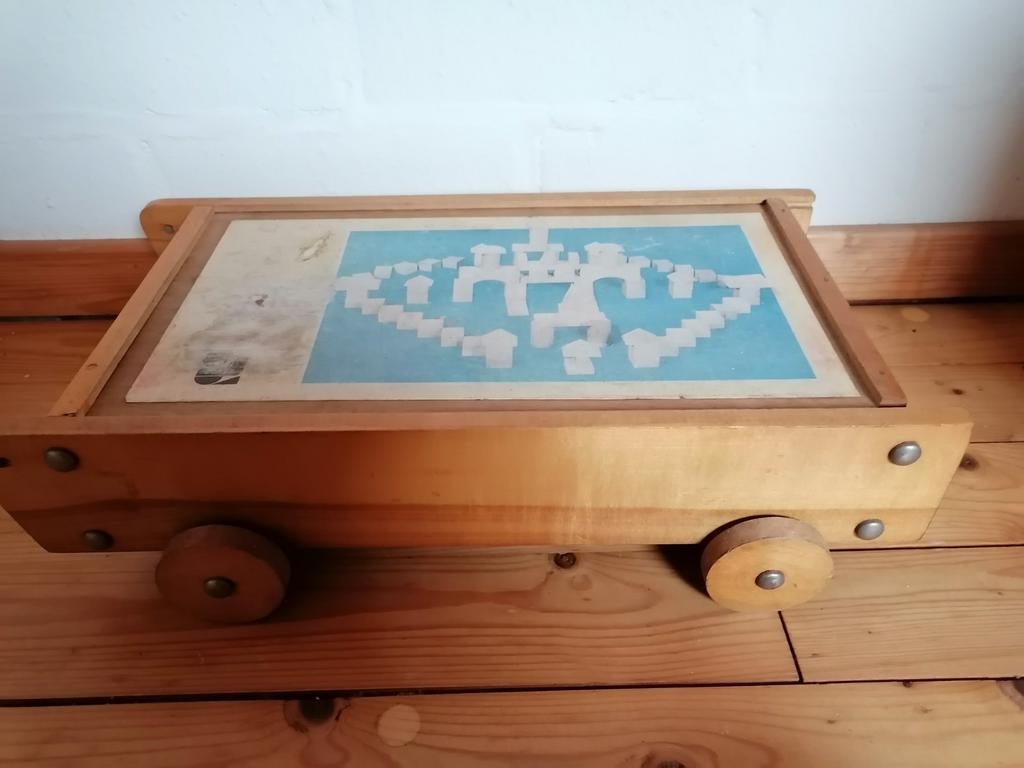 Chariot à blocs en bois avec blocs de construction vintage, Enfants & Bébés, Jouets | Jouets en bois, Enlèvement