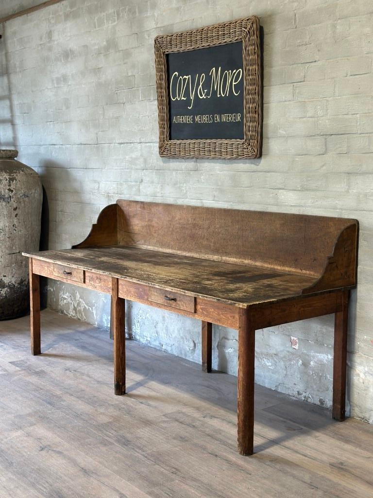 Antieke werktafel met 2 lades - 240 x 84 cm + 78 cm hoog, Ophalen of Verzenden