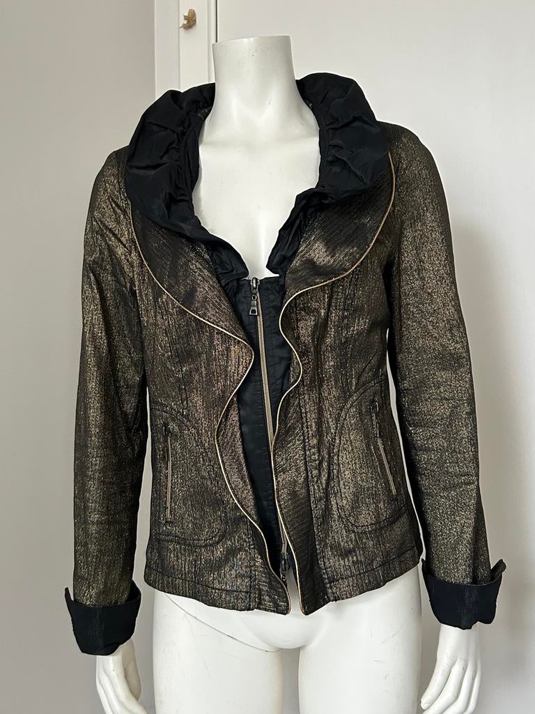 Biba getailleerde jas goud zwart pailletten FR42, Kleding | Dames, Ophalen of Verzenden, Zo goed als nieuw, Zwart
