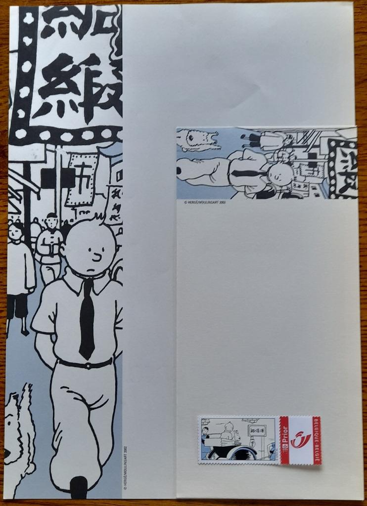 Set écriture Tintin / Kuifje : duostamp + papier + enveloppe, Enlèvement ou Envoi
