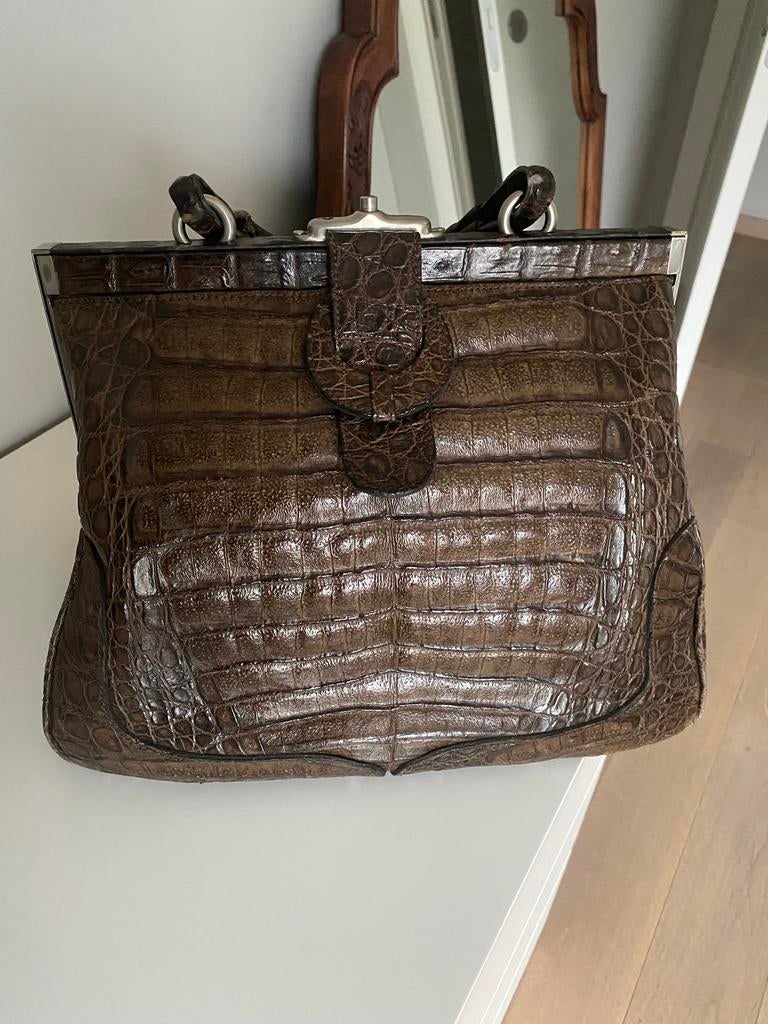 Luxueux sac vintage Louise Fontaine, Enlèvement ou Envoi, Utilisé, Brun, Sac à main