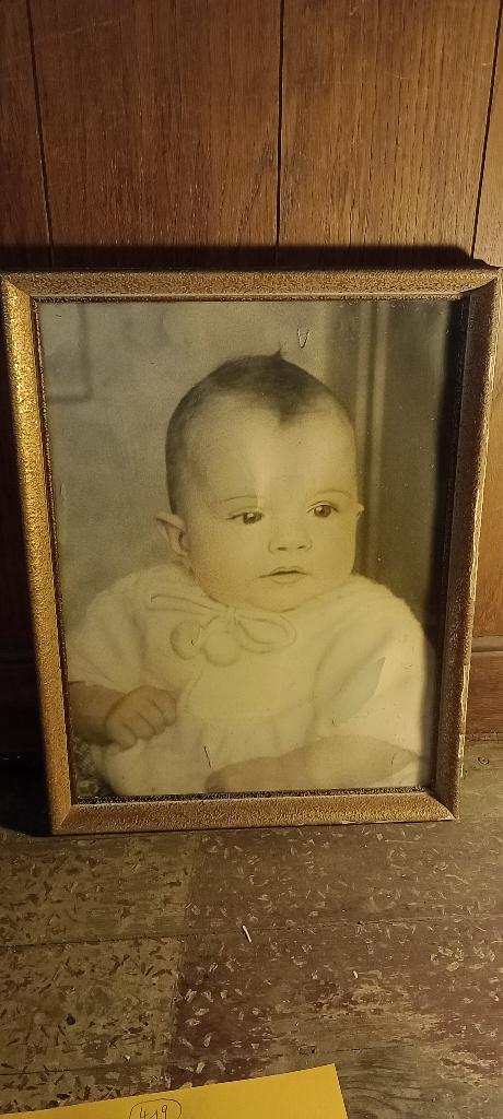 Portrait ancien bébé Dottignies-Photo rehaussée, 33x43, n419, Antiquités & Art, Art | Dessins & Photographie, Enlèvement ou Envoi