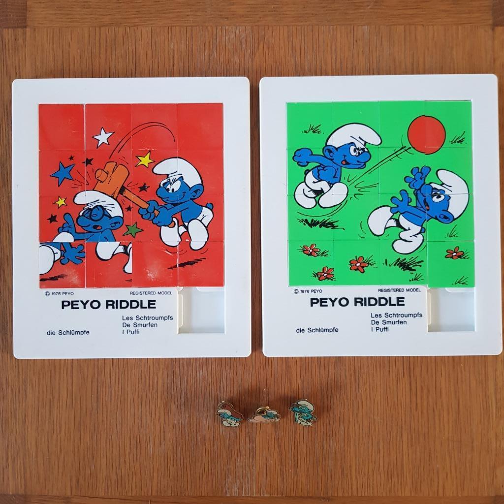 Smurfen 2 schuifspelletjes en 3 pins, Verzamelen, Smurfen, Ophalen of Verzenden