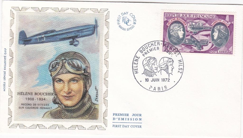 1e dag postzegel+omslag 1972- Hélène Boucher-vliegtuigpilote, Enlèvement ou Envoi