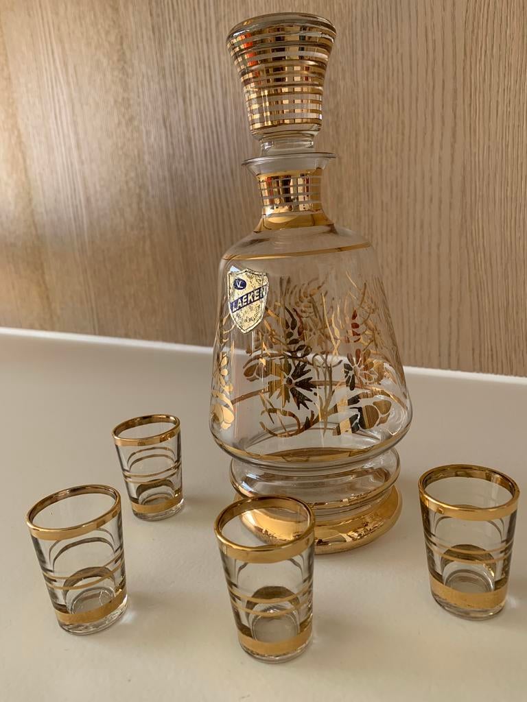 Carafe LAEKEN avec 4 verres, Antiquités & Art, Enlèvement ou Envoi