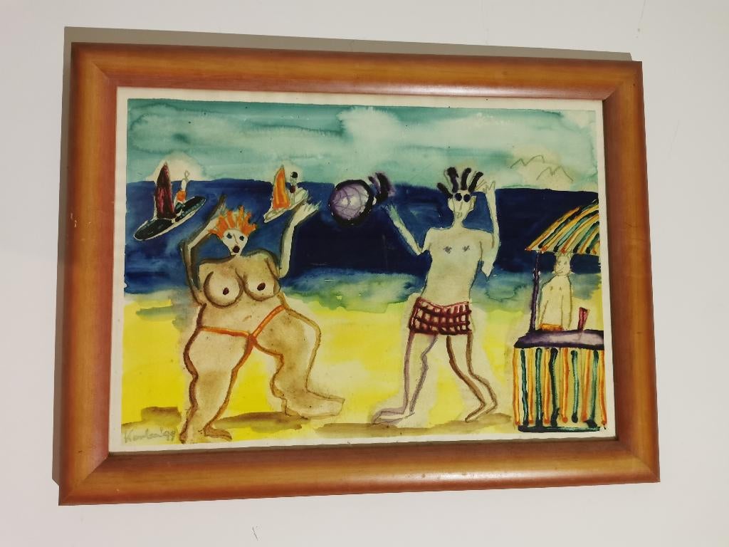 Zon Zee Strand Jacob Kanbier  Origineel  Gesigneerd, Ophalen
