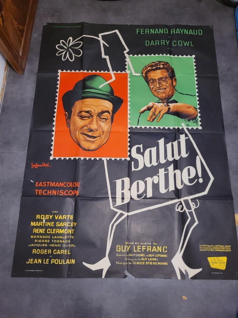Vintage grote filmposter van Salut Berthe, Verzamelen, Deurposter of groter, Ophalen of Verzenden, Film en Tv, Rechthoekig Staand