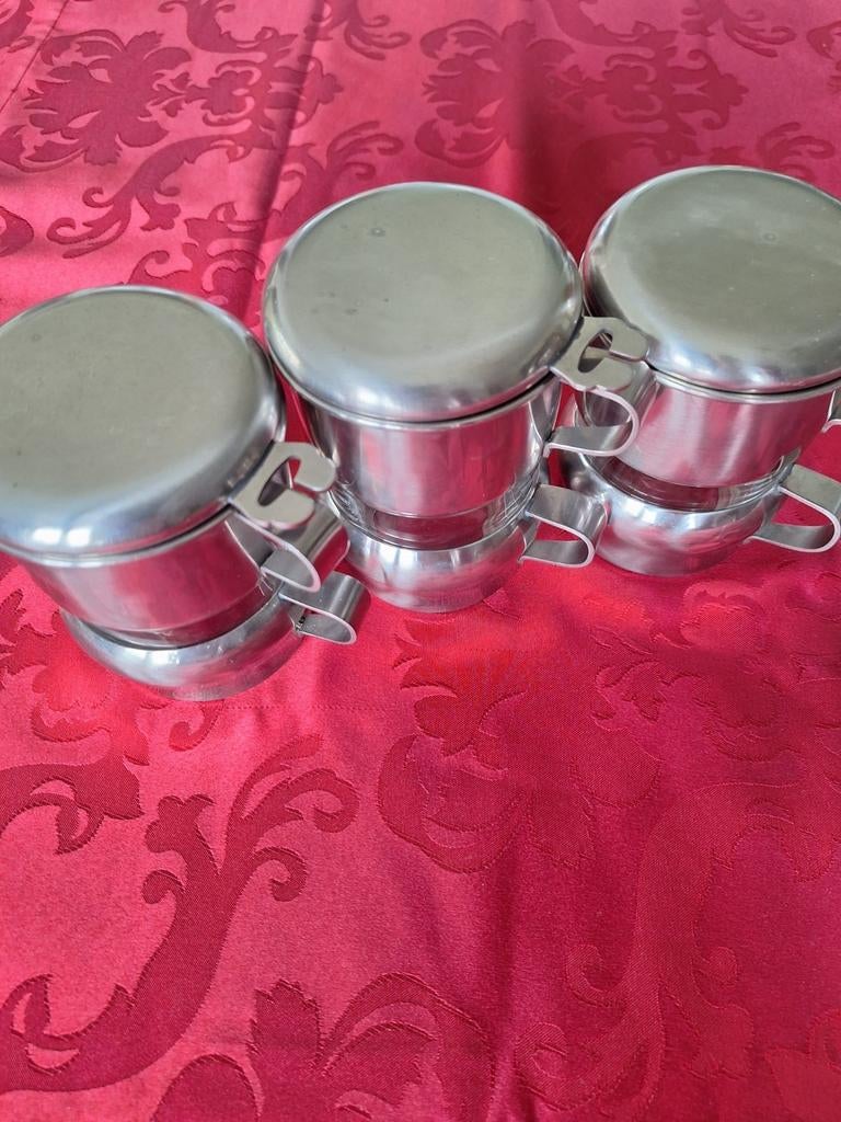 3 tasses à  café- filtre en acier inoxydable et verre pyrex, Enlèvement, Comme neuf, Autres matériaux, Tasse(s) et/ou soucoupe(s)