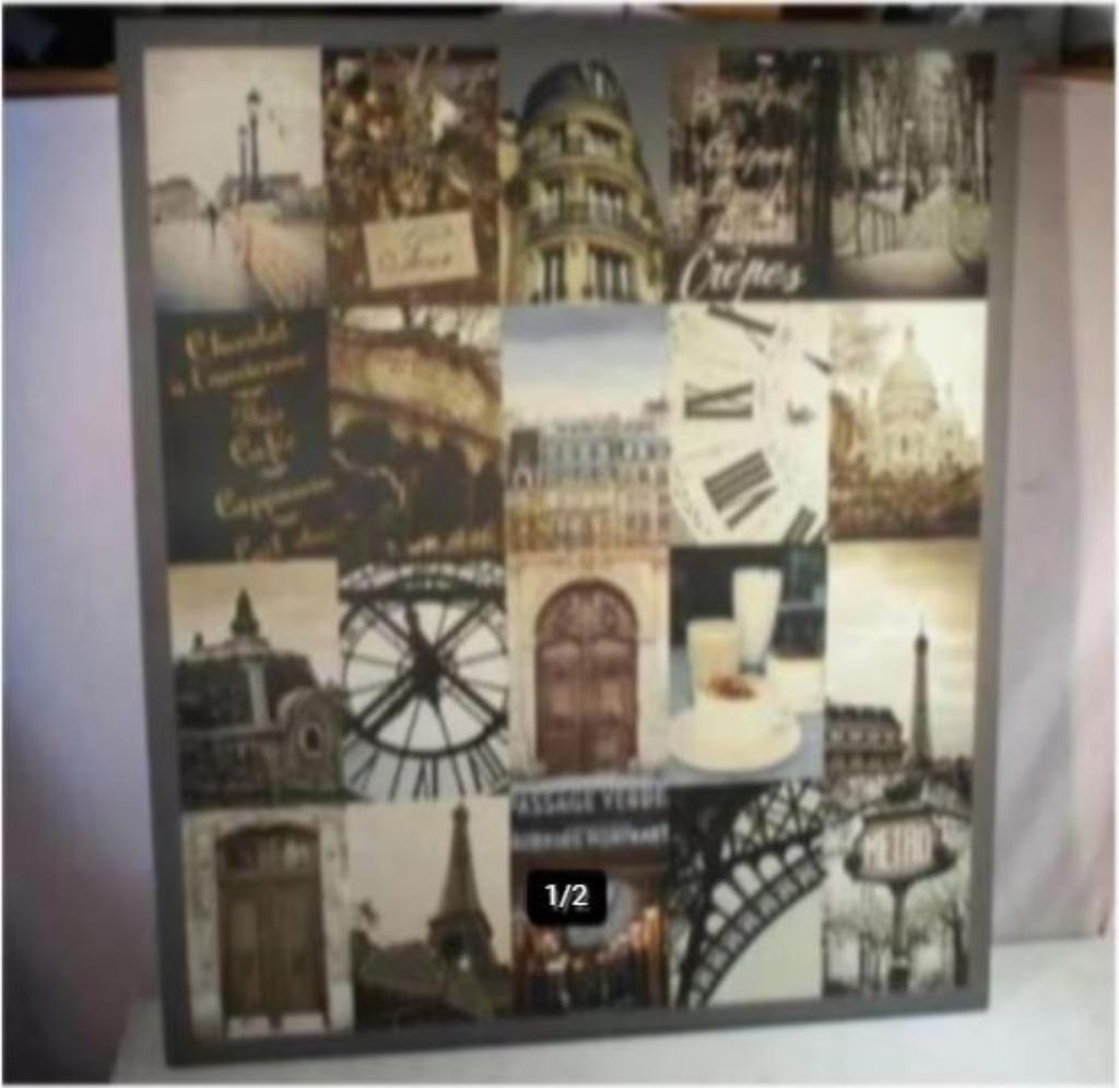 Mooi Grote Canvas-doek met Impressies van Parijs - 95x80, Ophalen of Verzenden, Zo goed als nieuw, Foto of Poster