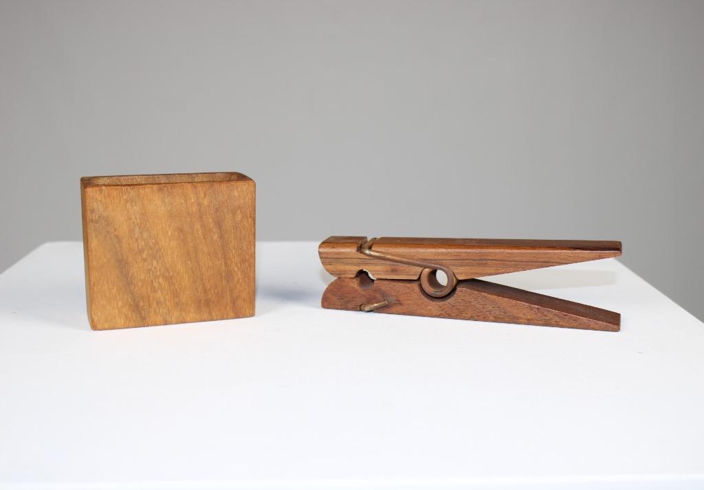 vintage wasspeld en houder, teak, Antiek en Kunst, Ophalen of Verzenden