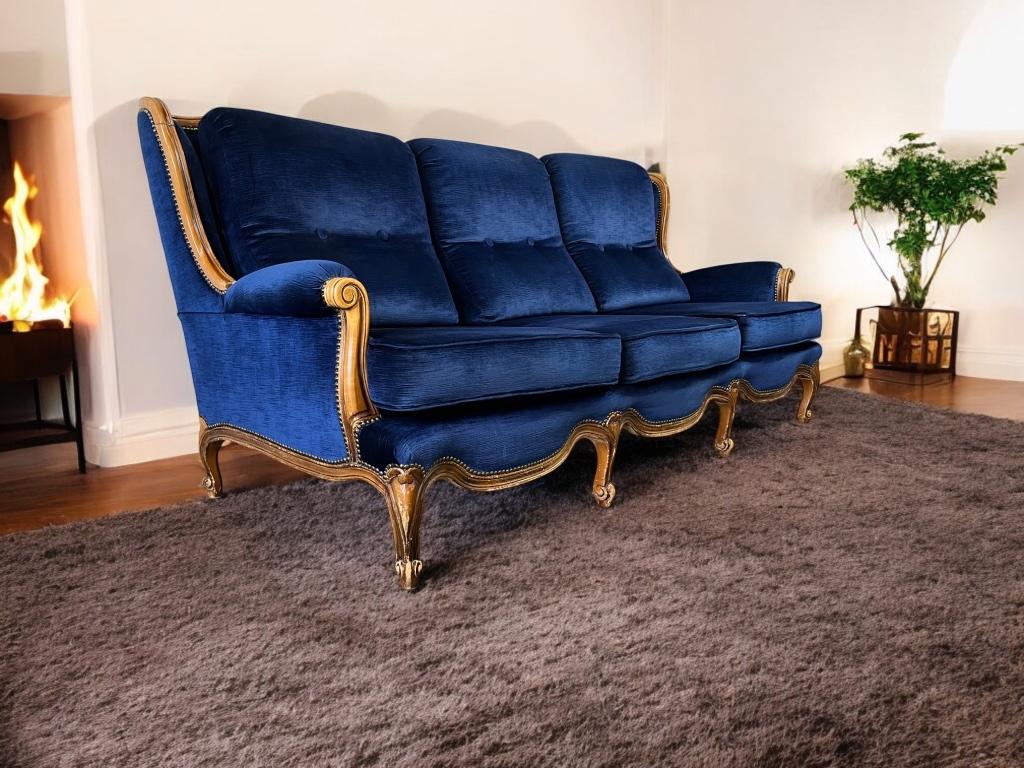 chaise baroque bleue vintage/trois places/canapé/fauteuil, Enlèvement ou Envoi