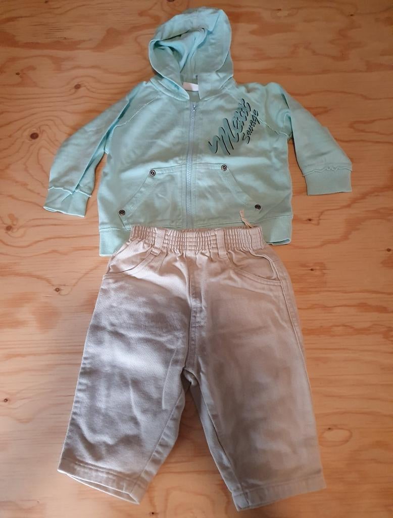 Mintgroen jasje van Mexx en beige broek - Maat 74, Kinderen en Baby's, Babykleding | Maat 74, Mexx, Jongetje of Meisje, Ophalen of Verzenden