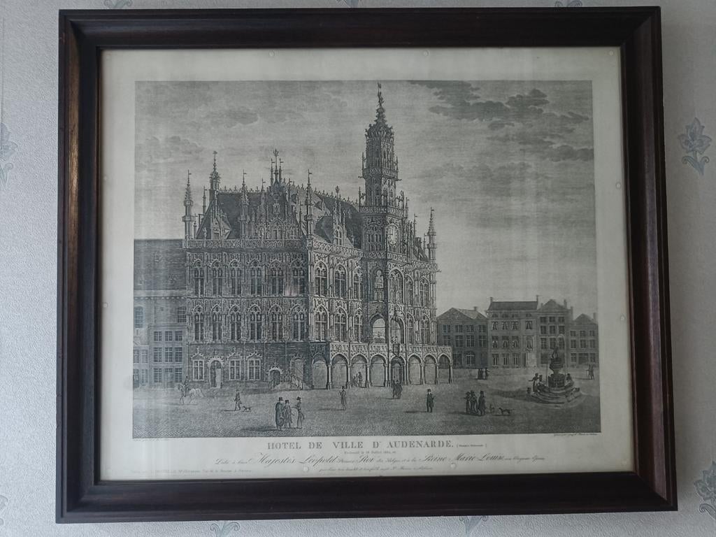 Gravure Hotel de ville d'Audenarde, Ophalen of Verzenden