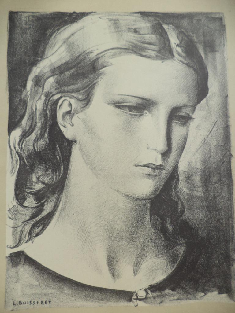 LOUIS BUISSERET 1888-1956 lithografie jonge vrouw portret, Antiquités & Art, Art | Lithographies & Sérigraphies, Enlèvement ou Envoi