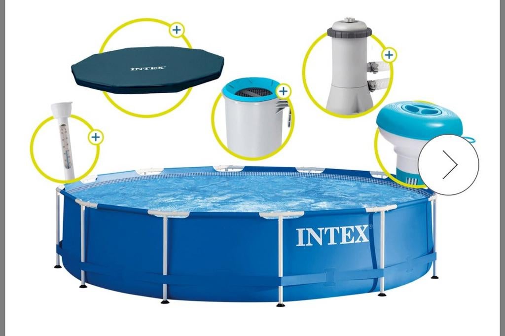 Rond Intex zwembad met metalen frame 366x84 met toebehoren, Ophalen, Gebruikt, 80 tot 120 cm, Rond