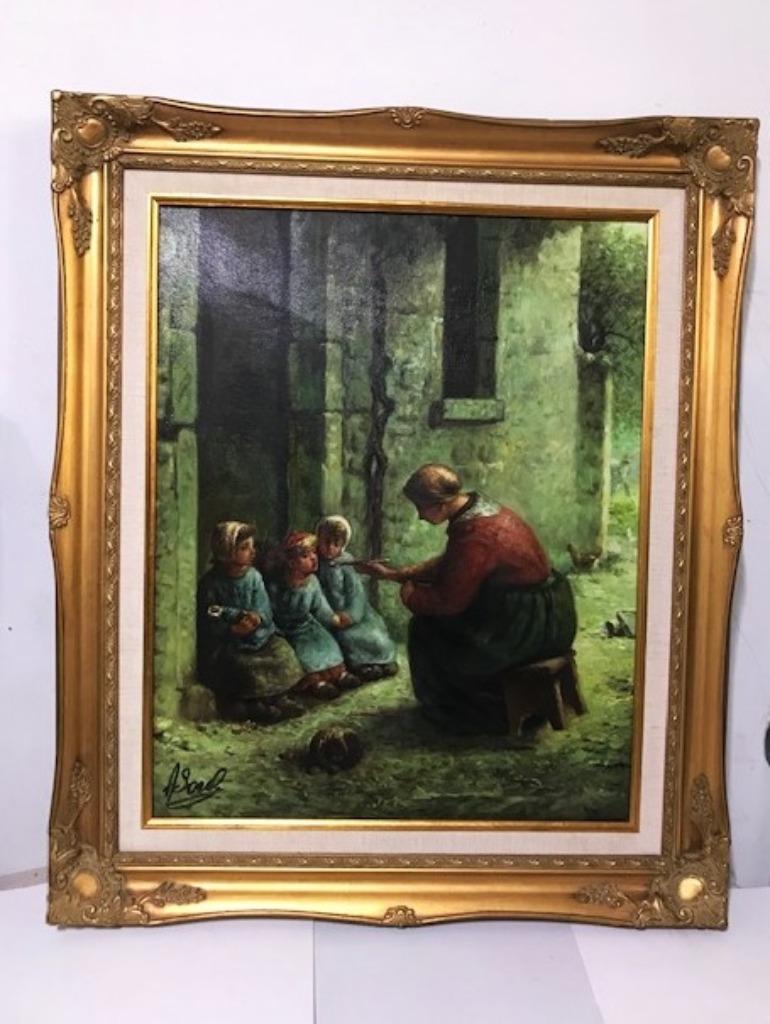 Schilderij Moeder geeft eten aan kinderen verf doek💑😍👌, Ophalen of Verzenden
