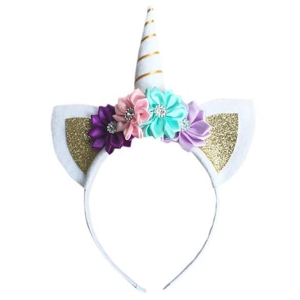 Carnaval unicorn diadeem hoorntje wit / goud met oortjes en, Verzenden, Nieuw