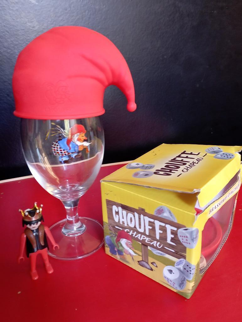 573-576) Chouffe glas (spel) met muts, Ophalen of Verzenden, Zo goed als nieuw, Overige typen, Overige merken