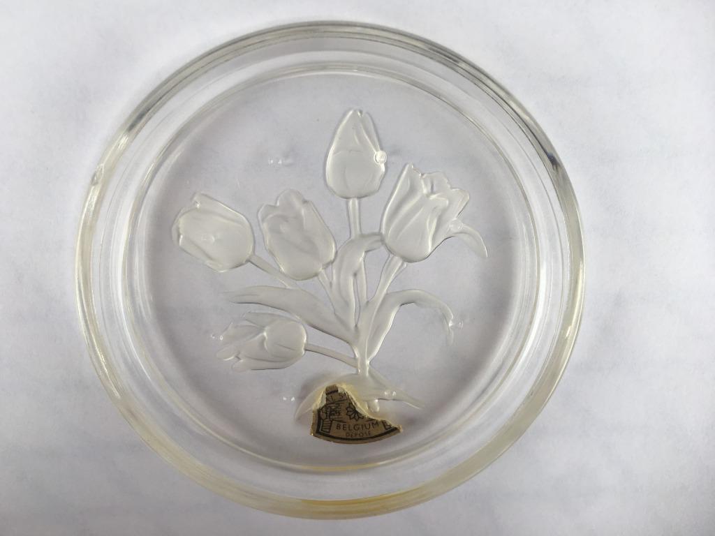 KRISTALLEN GLAS ONDERZETTERS VAL SAINT LAMBERT (BLOEMEN, Antiek en Kunst, Ophalen of Verzenden