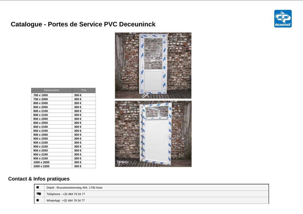 Portes de service PVC – Deceuninck, Enlèvement, Comme neuf