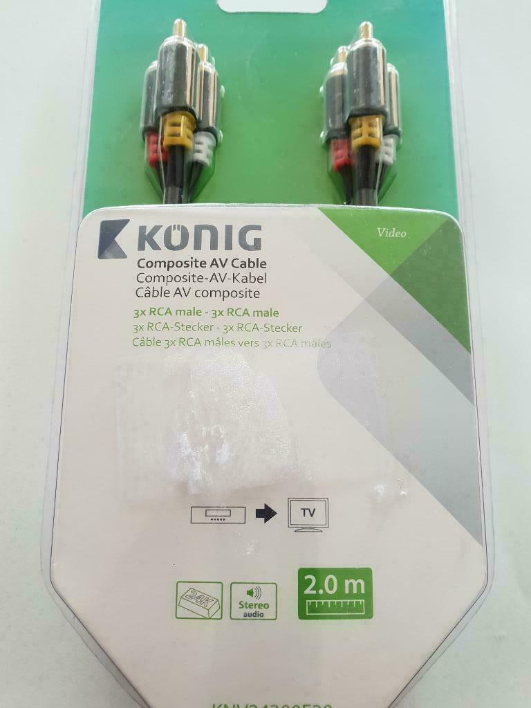 Cable AV Composite-3 RCA male vers 3 RCA male --2 mètres-..., Enlèvement ou Envoi, Neuf, Autres câbles