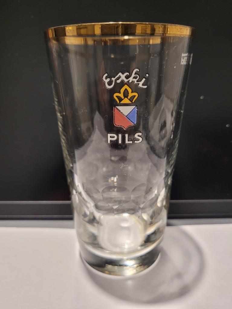 ancien verre à bière émaillé exki pils, Enlèvement ou Envoi, Utilisé, Verre ou Verres, Autres marques