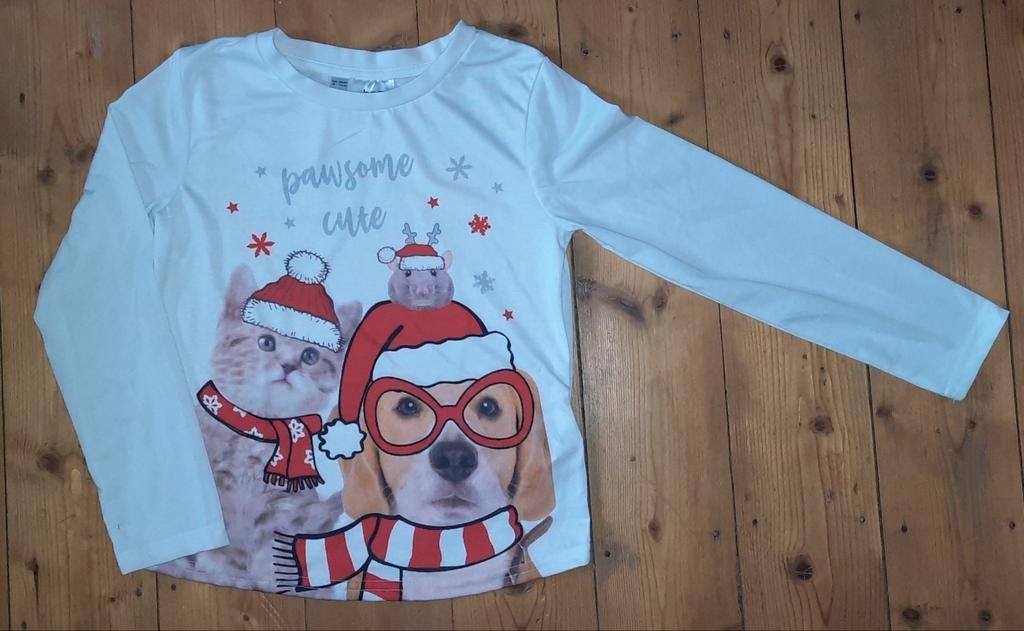 Bonprix kerst longsleeve tshirt "128-134", Meisje, Ophalen of Verzenden, Zo goed als nieuw, Bonprix