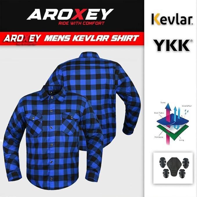 Nieuw blauw motorshirt van flanellen en kevlar M, Motoren, Kleding | Motorkleding, Jas | textiel, Dames, Heren, Kinderen, Nieuw met kaartje