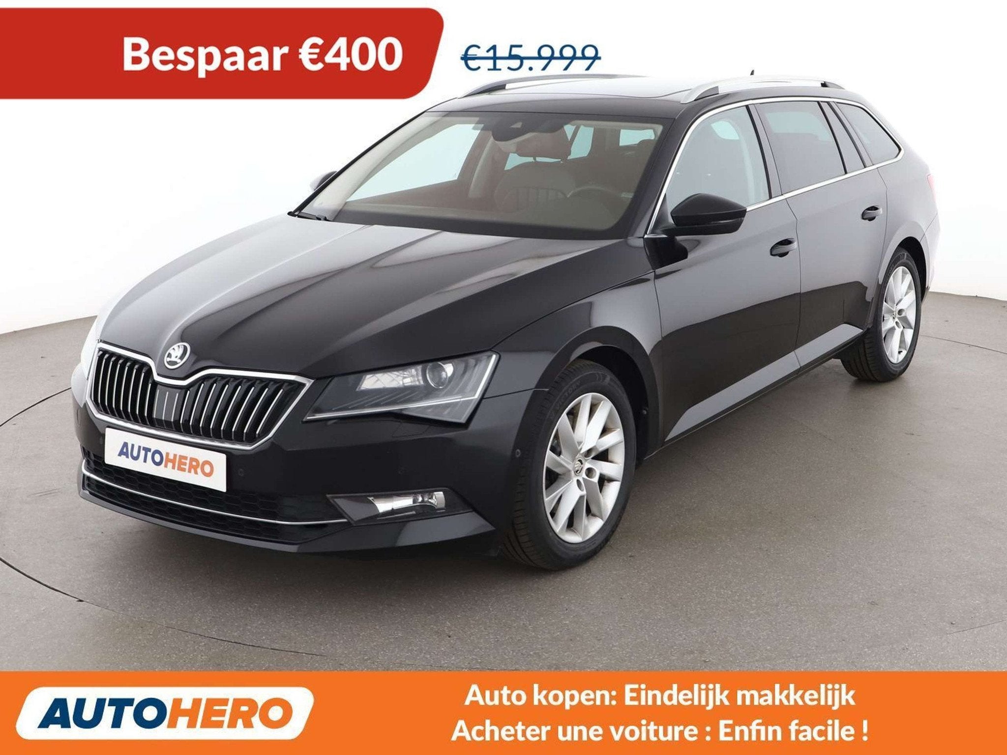 Skoda Superb 1.8 TSI Style (bj 2017, automaat), Auto's, Zwart, 1505 kg, Zwart, Leder