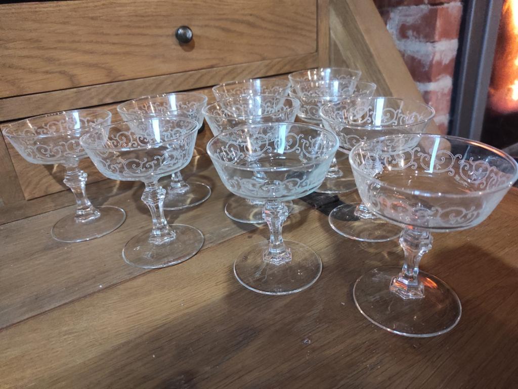 10 antieke coupe champagne sorbet glazen jaren 20 30, Ophalen
