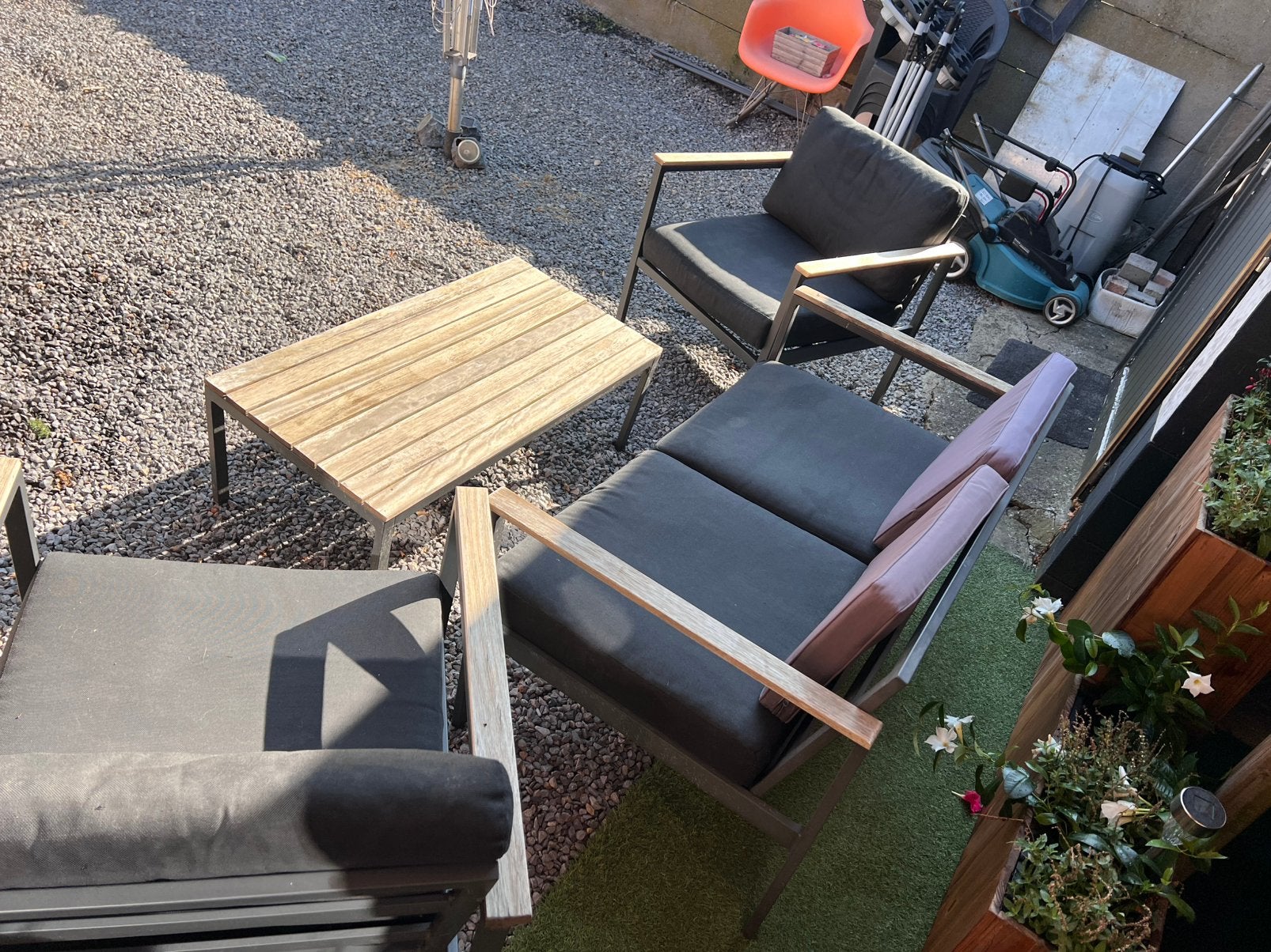 Ensemble de salon 2 places, 1 à 2 places. Table et coussins, Jardin & Terrasse, Ensembles de jardin, Comme neuf, Enlèvement