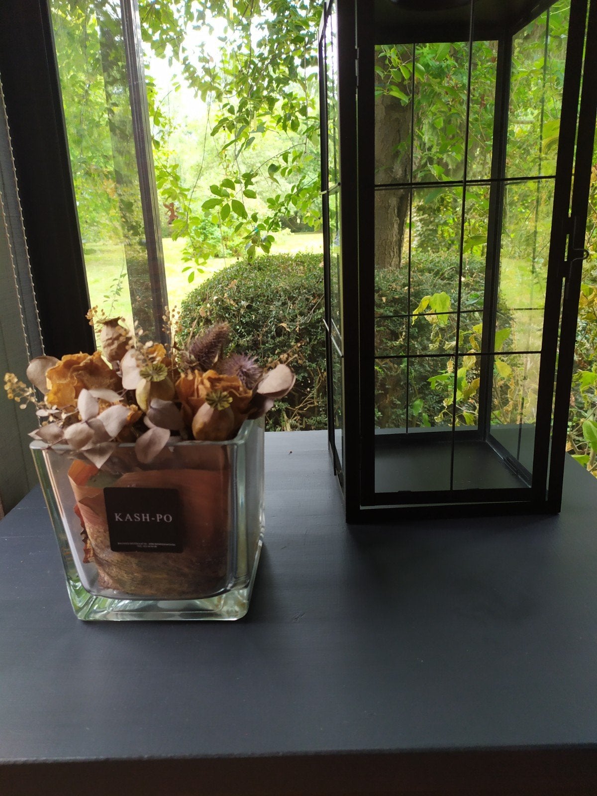 Mooie glazen vaas/ schaal met droogbloemen., Ophalen of Verzenden